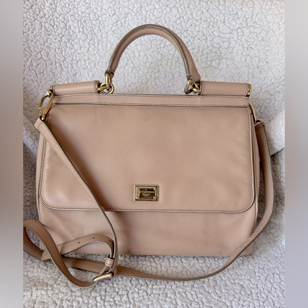 Dolce & Gabbana Light Pink Blush Soft Leather Large Miss Sicily Top Handle Bag